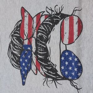 American Flag Mama Messy Bun Graphic T-Shirt Large Gray Red White Blue
